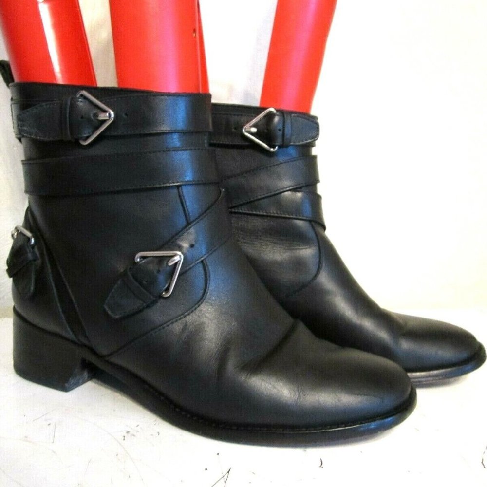 Women's Derek Lam 10 Crosby Coleen black harness ankle boots ECO leather 7.5 M
